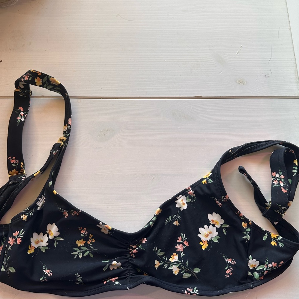 Xhilaration Black Bikini with Adjustable Straps and Floral Design